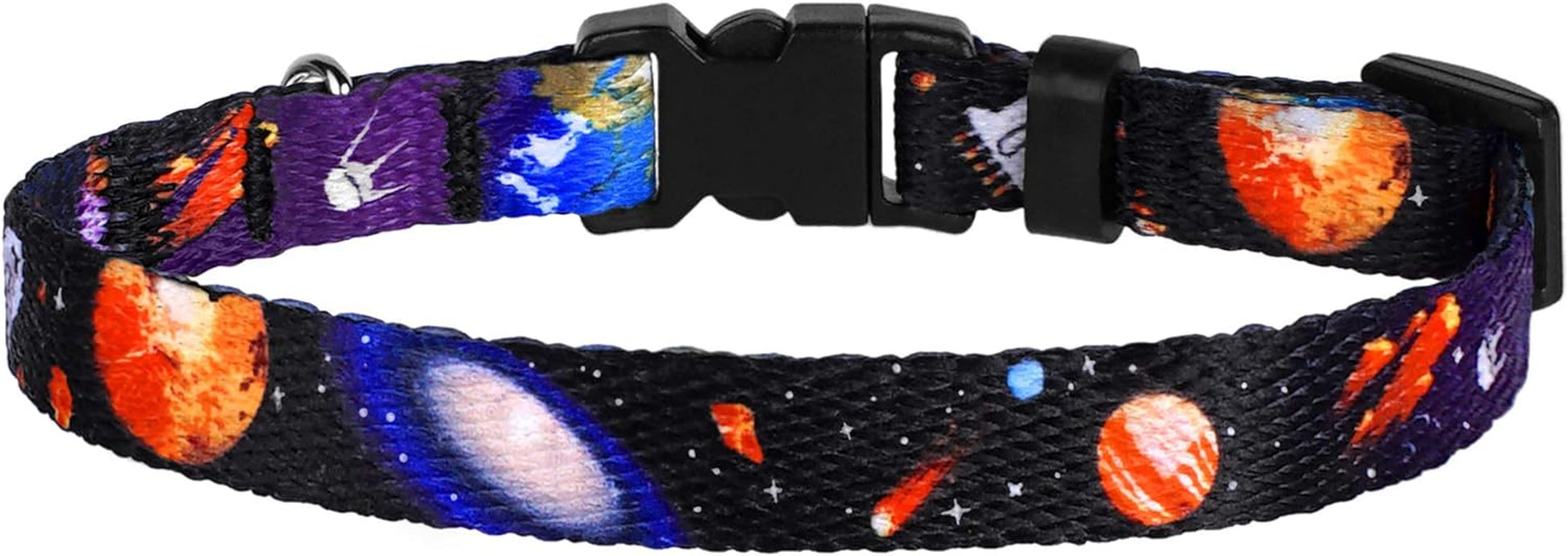 Galaxy Cat Collar with Bell Space Pattern 2Pcs Adjustable Safety Breakaway Collars for Cats Kitten Black Pink Blue (Black + Pink)