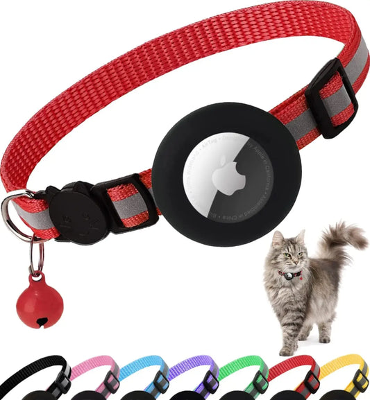 ATUBAN Airtag Cat Collar Breakaway, Reflective Kitten Collar with Apple Air Tag Holder and Bell for Girl Boy Cats, 0.4 Inches